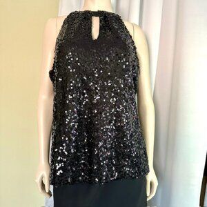 Tahari Sequin Halter Top Black Size XL
